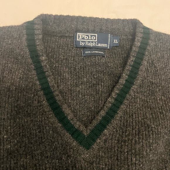 VINTAGE 90’s POLO CHARCOAL GREY MENS V- NECK SWEATER - Picture 7 of 7